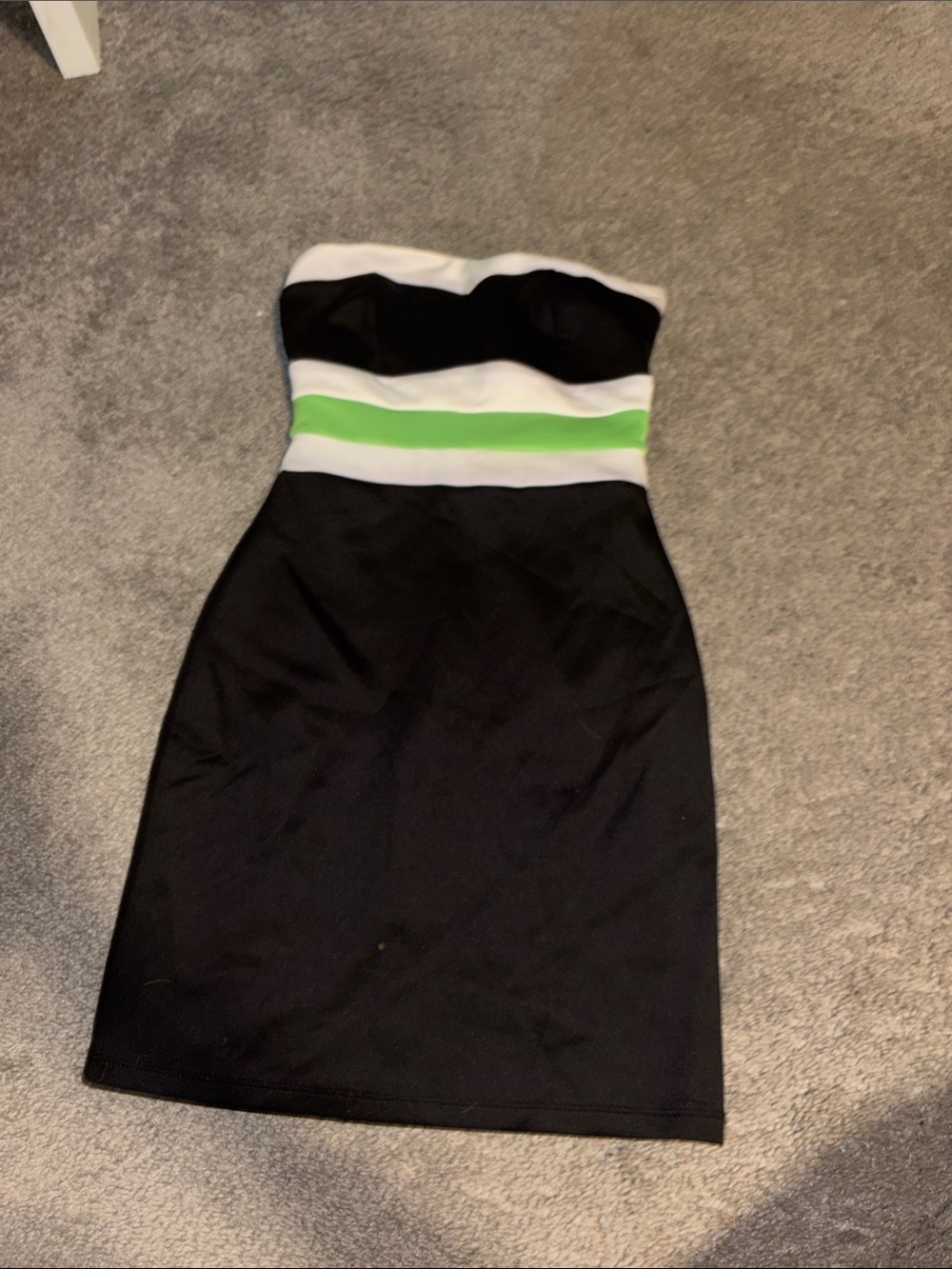 Wet Seal Strapless Black Dress with White and Lime Band